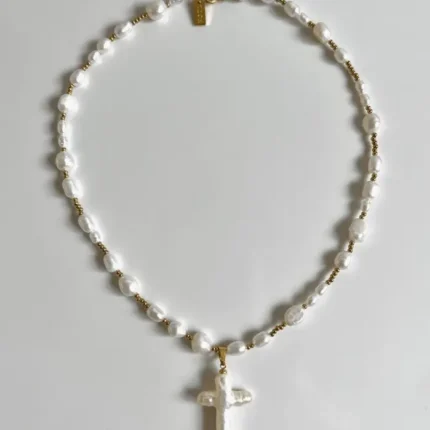 Freshwater Pearl Cross Collar Pendant and Necklace NOTL