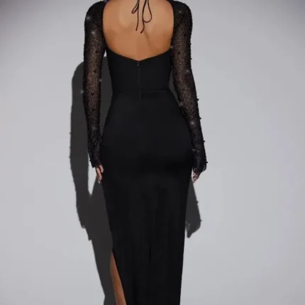 Black Embellished Bodycon Side Split Dress Size 12 by Oh Polly