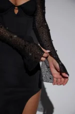 Black Embellished Bodycon Side Split Dress Size 12 by Oh Polly