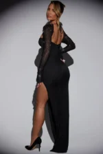 Black Embellished Bodycon Side Split Dress Size 12 by Oh Polly