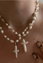 Freshwater Pearl Cross Collar Pendant and Necklace NOTL