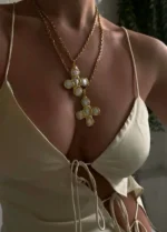 18K Gold Plating Necklace and Freshwater Pearl Cross Pendant