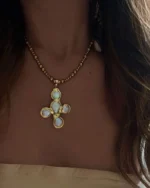 18K Gold Plating Necklace and Freshwater Pearl Cross Pendant NOTL