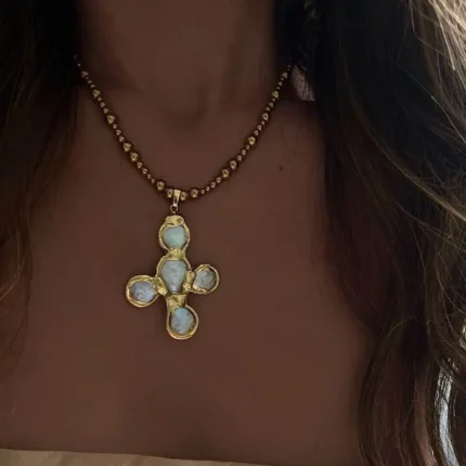 18K Gold Plating Necklace and Freshwater Pearl Cross Pendant NOTL