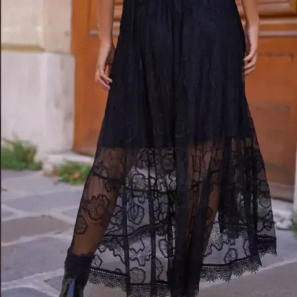 Bohemian Asymmetrical Lace Skirt by Choklate Paris in Black