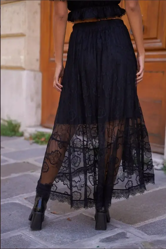 Bohemian Asymmetrical Lace Skirt by Choklate Paris in Black