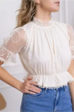 Cream Bohemian Lace Crop Top by Choklate Paris