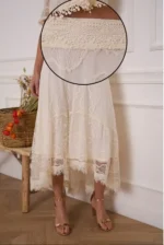 Bohemian Asymmetrical Lace Skirt by Choklate Paris in Cream