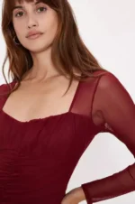 Berry Mesh Ruched Bodysuit Size M by Oasis