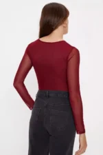 Berry Mesh Ruched Bodysuit Size M by Oasis