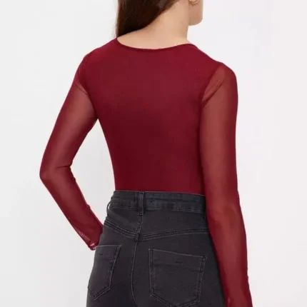 Berry Mesh Ruched Bodysuit Size M by Oasis