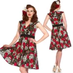 Multicoloured Midi Skull and Rose Dress Size XS by Banned