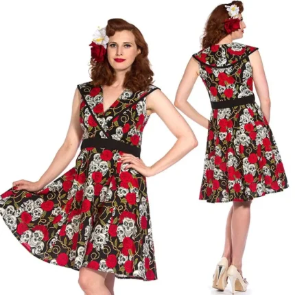 Multicoloured Midi Skull and Rose Dress Size XS by Banned